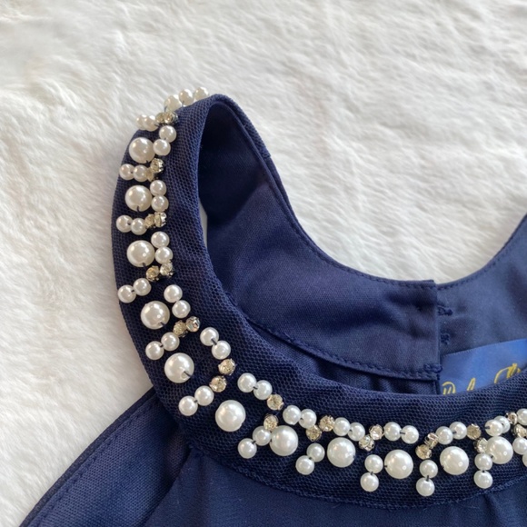 Francesca’s Collection Pearl High Neck Navy Dress in Size Large - Picture 5 of 16